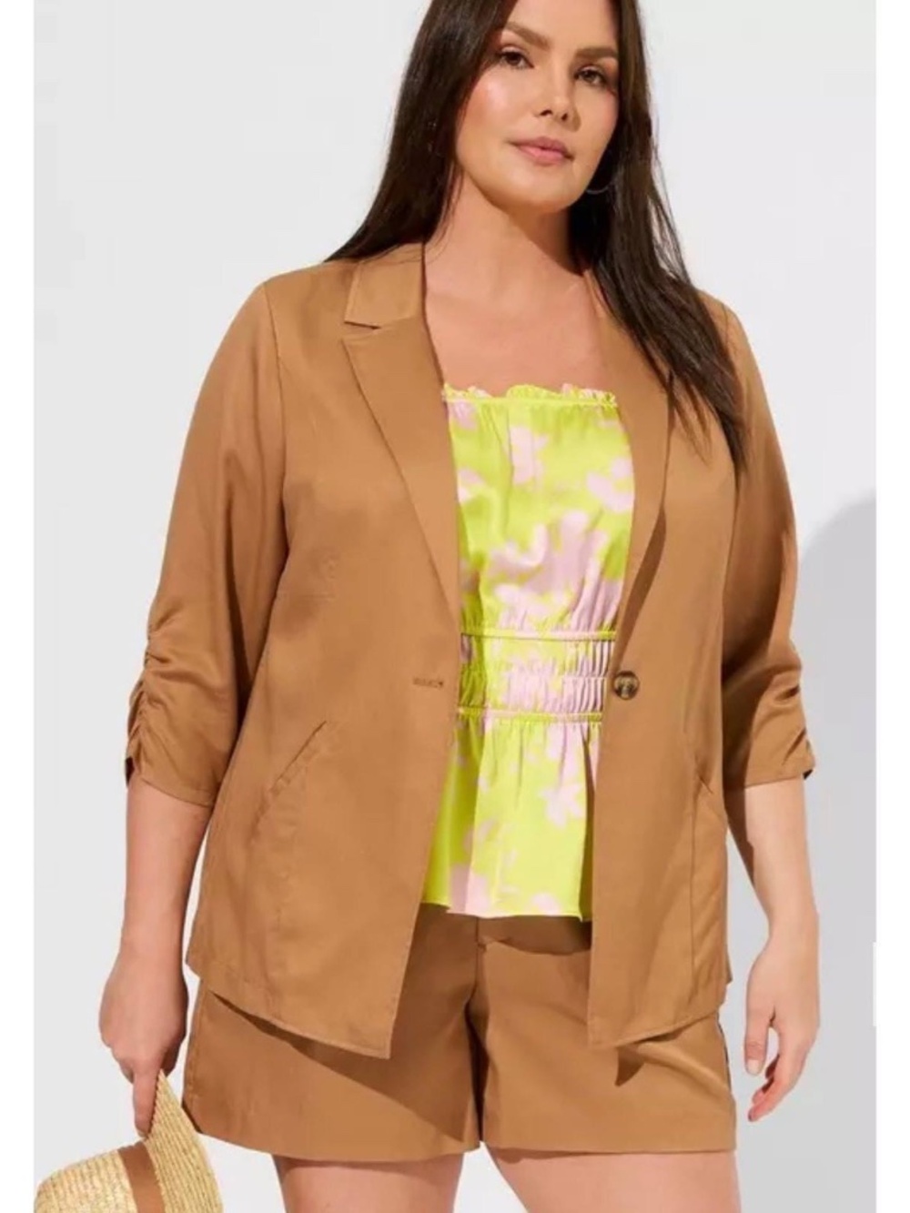 Torrid Studio Linen Blazer and Matching Shorts in Tobacco Brown